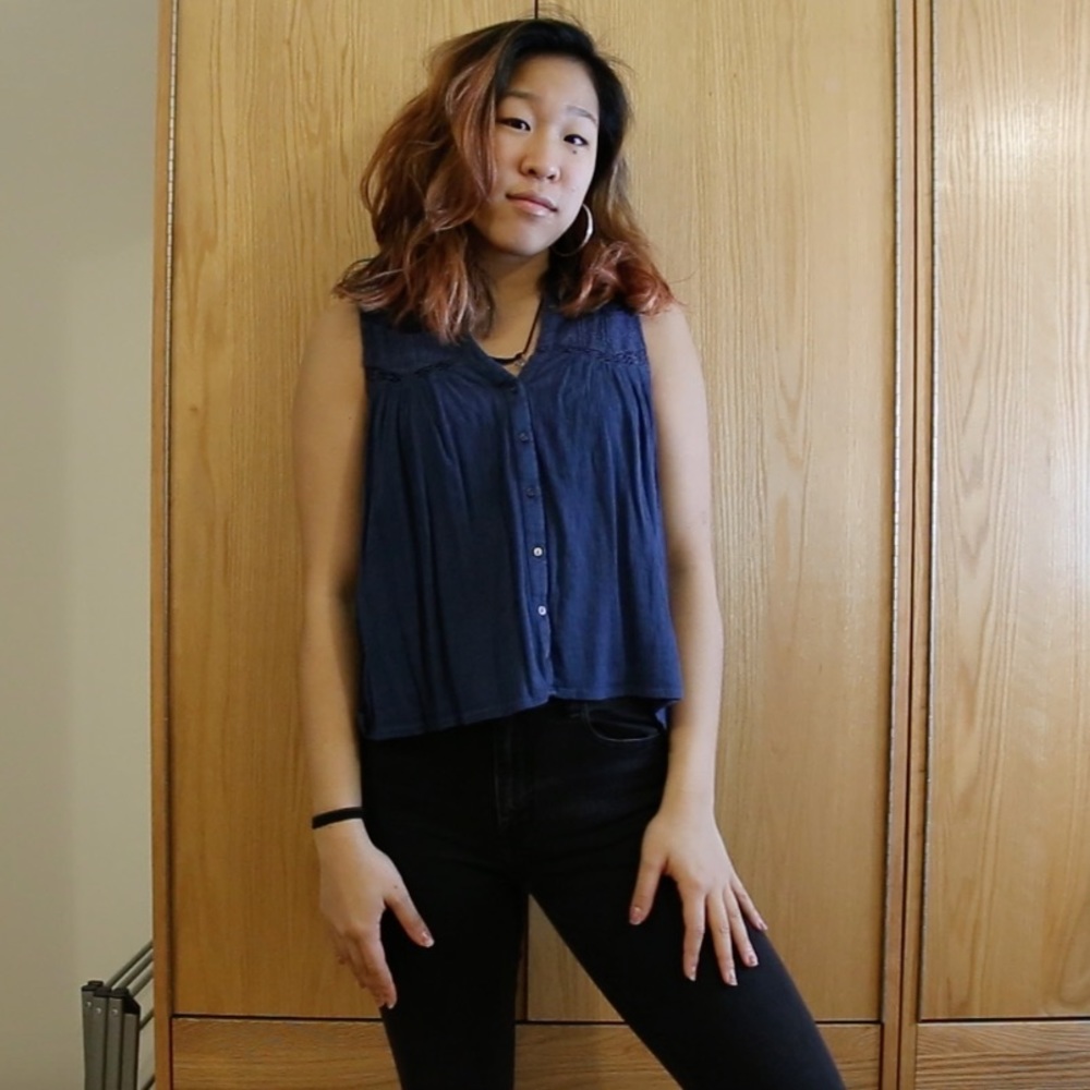 Blue ruffle blouse